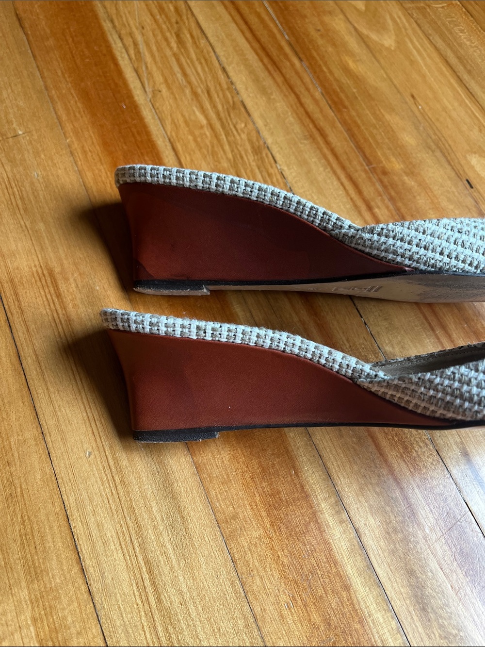 Stubbs & Wootton Raffia Woven Pointed Toe Tan Slide On Mules 8.5 wedge heel - Picture 7 of 7